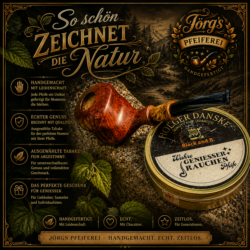 Handgefertigte Bruyèreholz-Pfeife mit Carnaubafinish von der Natur gezeichnet