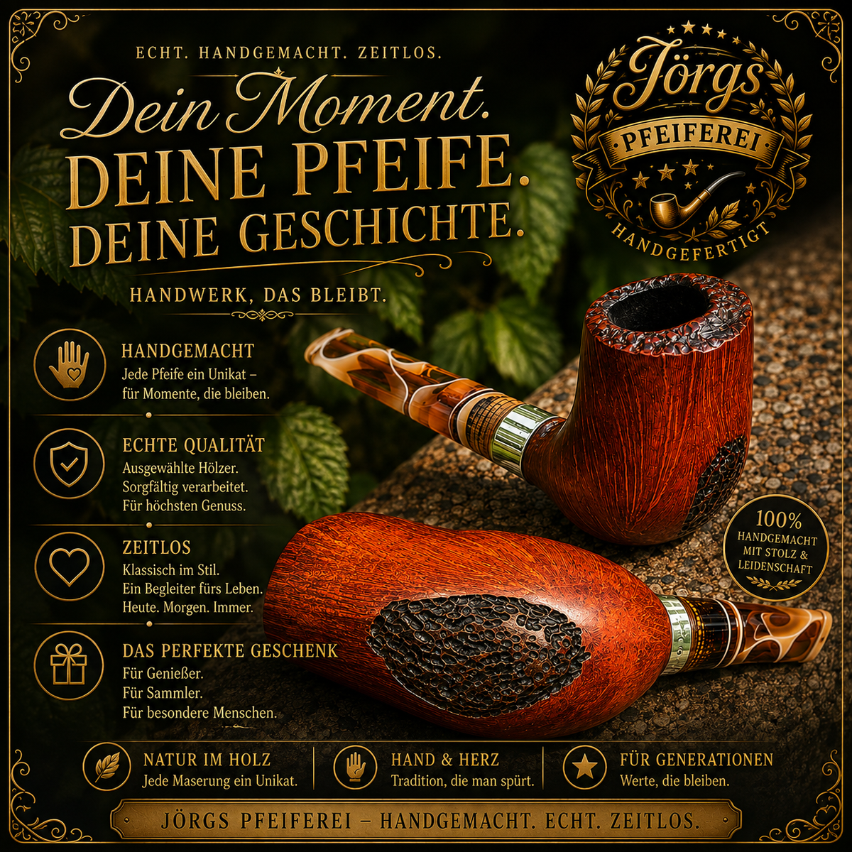Handgefertigte Bruyère-Pfeife – Freehand Natural teilrustizierung